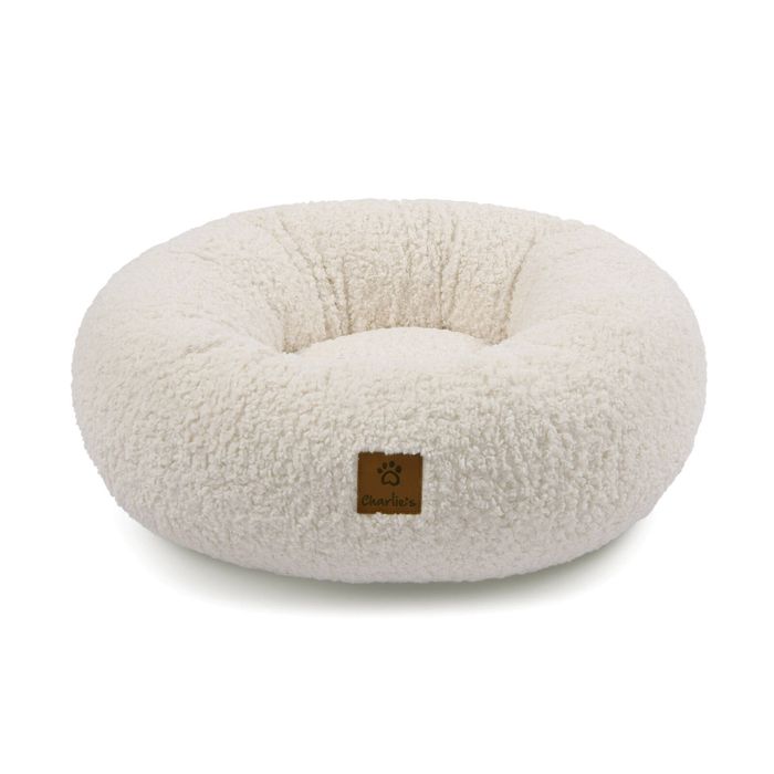 Charlie's Teddy Fleece Round Calming Dog Bed Cream Small