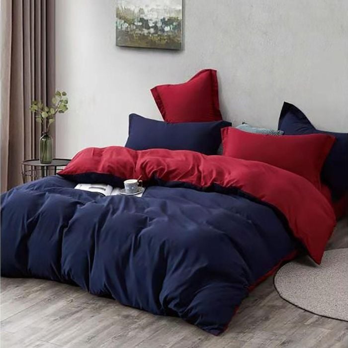 Fabric Fantastic 1000tc Reversible King Size Blue And Red Quilt/duvet Cover Set