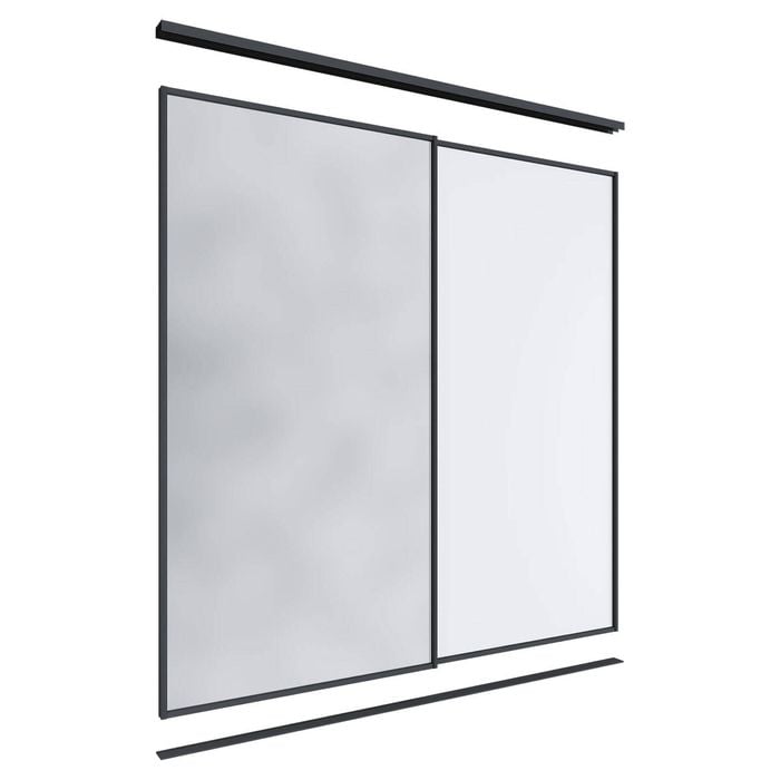Lugna 2400 x 1801-2400mm Black 1 Mirror 1 Melamine Wardrobe Double Sliding Doors