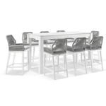 Hugo Outdoor Ceramic 2m Rectangle Aluminium Bar Table with 8x Hugo Rope Bar Stools 8 Seats - White - Textured Olefin Grey