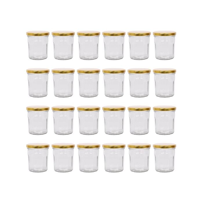 Argon Tableware 250ml Glass Jam Jars With Airtight Gold Lids - Set Of 24 Empty Screw Top Kitchen Storage Preserving Jar