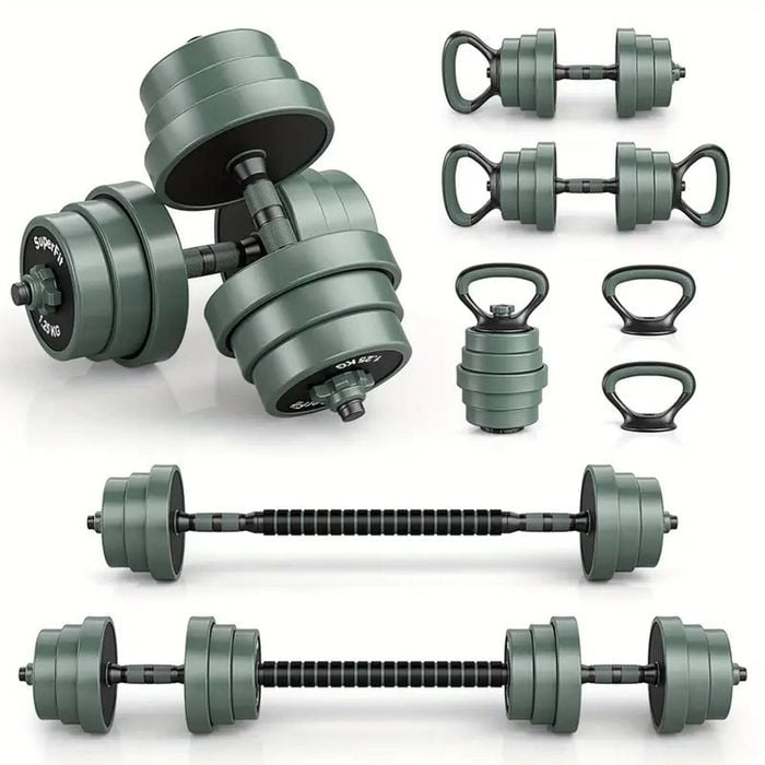 NNETM 3-in-1 Adjustable Dumbbells, Kettlebell, and Barbell Weight Set Gray