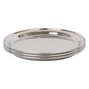 Argon Tableware 35.5cm Serving Platters - 3x Stainless Steel Chrome Dinner Tray Round Tray Plate Large Appetizer Serving Dishes