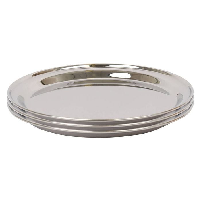 Argon Tableware 35.5cm Serving Platters - 3x Stainless Steel Chrome Dinner Tray Round Tray Plate Large Appetizer Serving Dishes