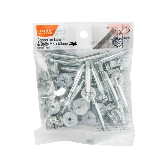 Taskmaster M6 x 40mm Connector Cam and Bolts - 20 Pack