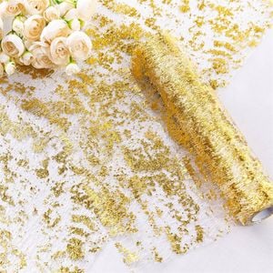 Catzon Table Runner Roll Sequin Foil Metallic Cloths for Christmas Decor-GoldWhite