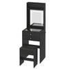 Ufurniture Compact Dressing Table with Glass Desktop Mirror and Light 2 Drawers and Storage Stool Black