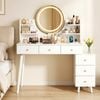 Homfurn Dressing Table Vanity Desk Led Charging Station White