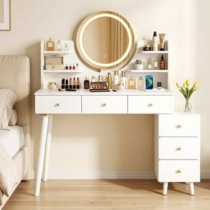 Homfurn Dressing Table Vanity Desk Led Charging Station White