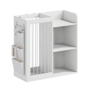 Advwin Kids Tube Toy Storage Organiser 3-Tier Bookshelf w/ Multi-Layer Storage Bags Stuffed Animal Storage White