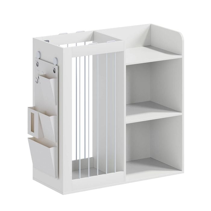 Advwin Kids Tube Toy Storage Organiser 3-Tier Bookshelf w/ Multi-Layer Storage Bags Stuffed Animal Storage White
