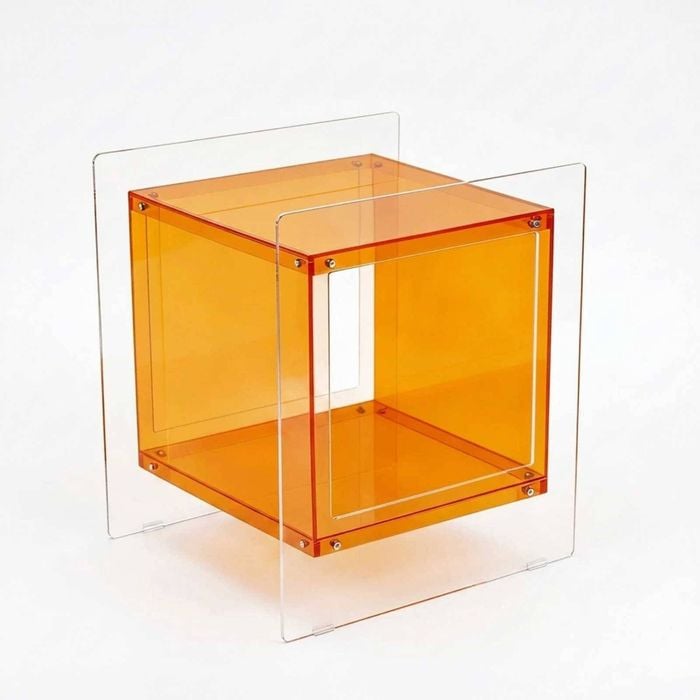 P&p Orange Acrylic End Table Modern Cube Storage Side Table With Shelf