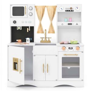Costway Kids Kitchen Playset Wooden Cooking Pretend Toy White