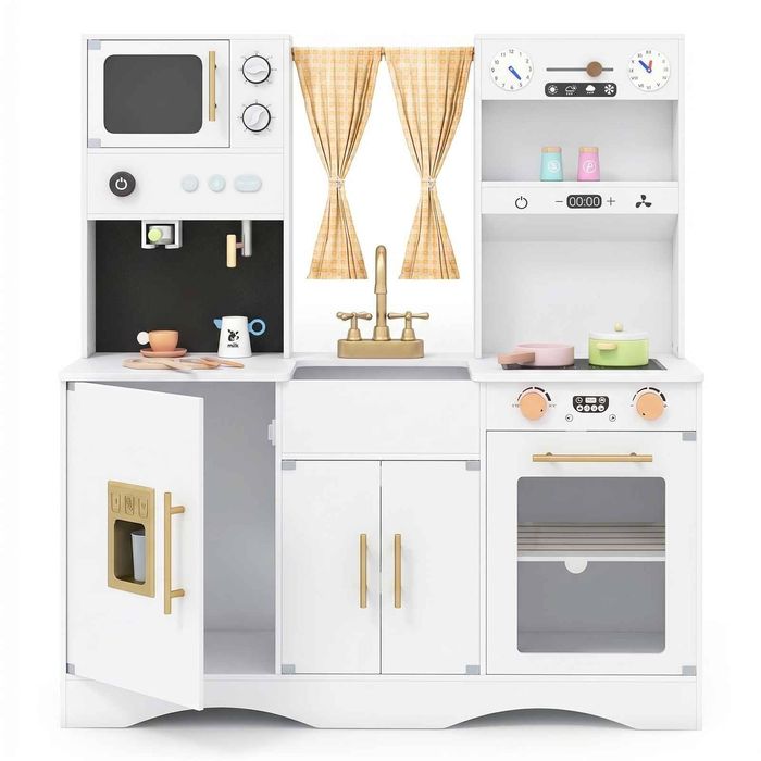 Costway Kids Kitchen Playset Wooden Cooking Pretend Toy White
