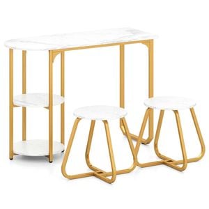 Costway Kitchen Dining Table 2 Stool 2 Tier Shelf Industrial White