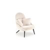 Morgan Armchair in Boucle Fabric in White and Black Metal Powdercoated Legs with Cushion