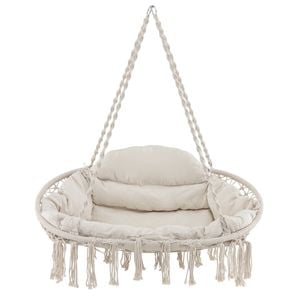 Costway Hand-woven  Swing Chair 150kg Weight Capacity  Hanging Hammock Beige