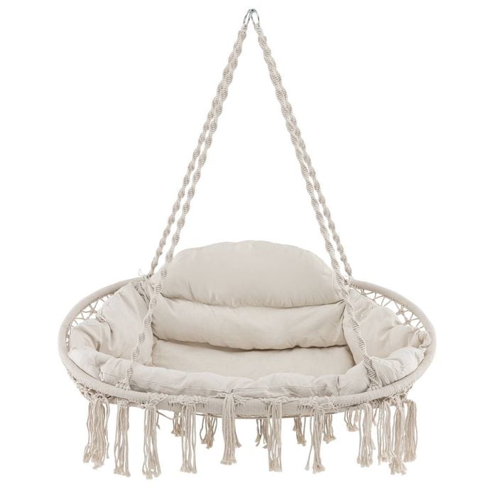Costway Hand-woven  Swing Chair 150kg Weight Capacity  Hanging Hammock Beige