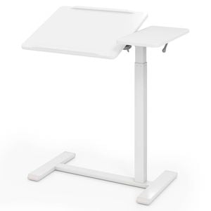 Costway Moblie Overbed Desk Adjustable Standing Laptop Cart Tilting Table White