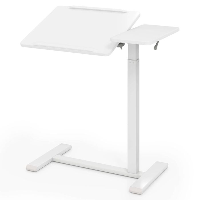 Costway Moblie Overbed Desk Adjustable Standing Laptop Cart Tilting Table White