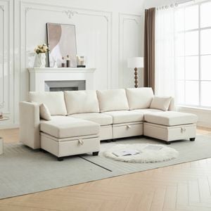 Homfurn 4 Seater Modular Sofa with Storage, Beige