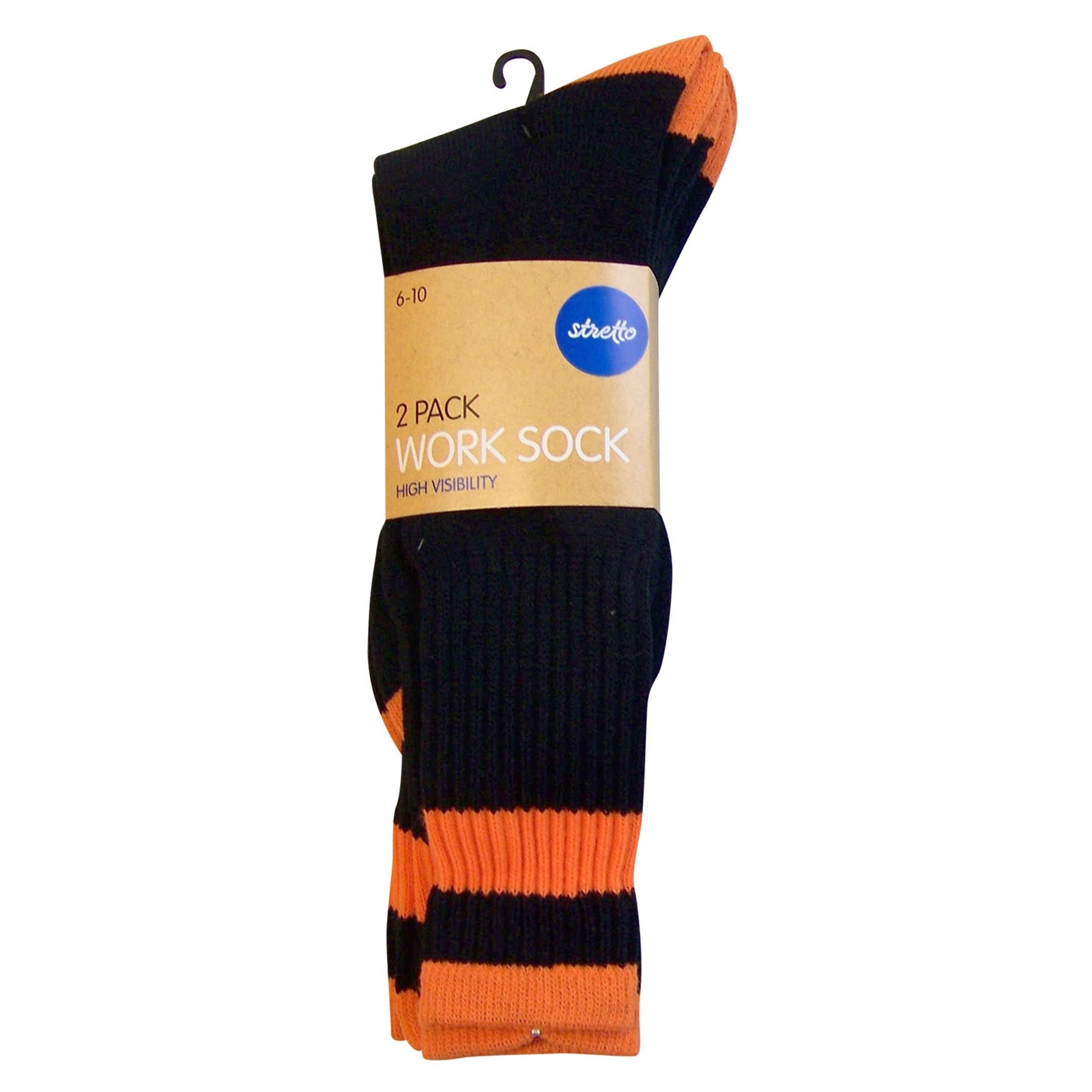 Stretto Mens Fluro Work Sock 2pk Size 6-10