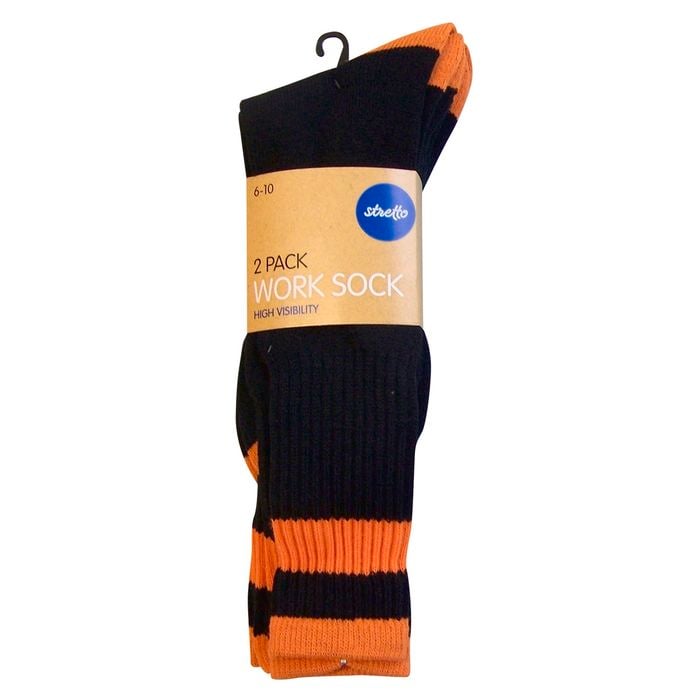 Stretto Mens Fluro Work Sock 2pk Size 6-10