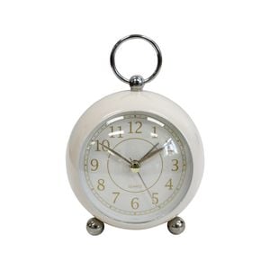Round Metal Glass Petite 13cm Alarm Clock Bedside Analogue - Ivory