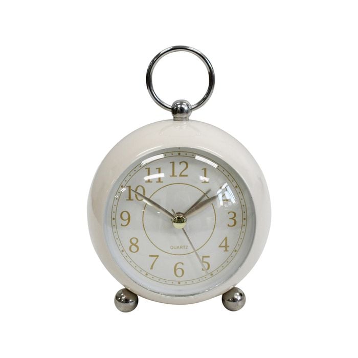 Round Metal Glass Petite 13cm Alarm Clock Bedside Analogue - Ivory