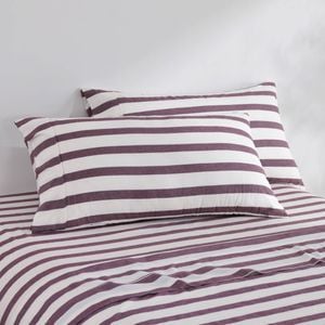 Dreamaker Cove Washed Cotton Yarn Dyed Wide Stripe King Pillowcase Plum Twin Pack