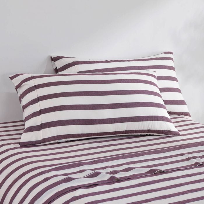 Dreamaker Cove Washed Cotton Yarn Dyed Wide Stripe King Pillowcase Plum Twin Pack