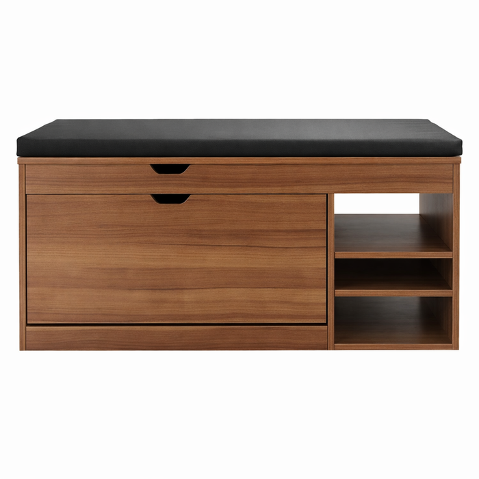 Foret Shoe Storage Bench With Cushion Flip Drawer Side Shelves 100cm