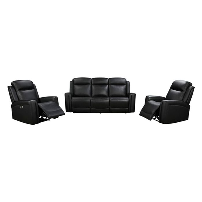 3R+1R+1R Genuine Leather Power Recliner Black