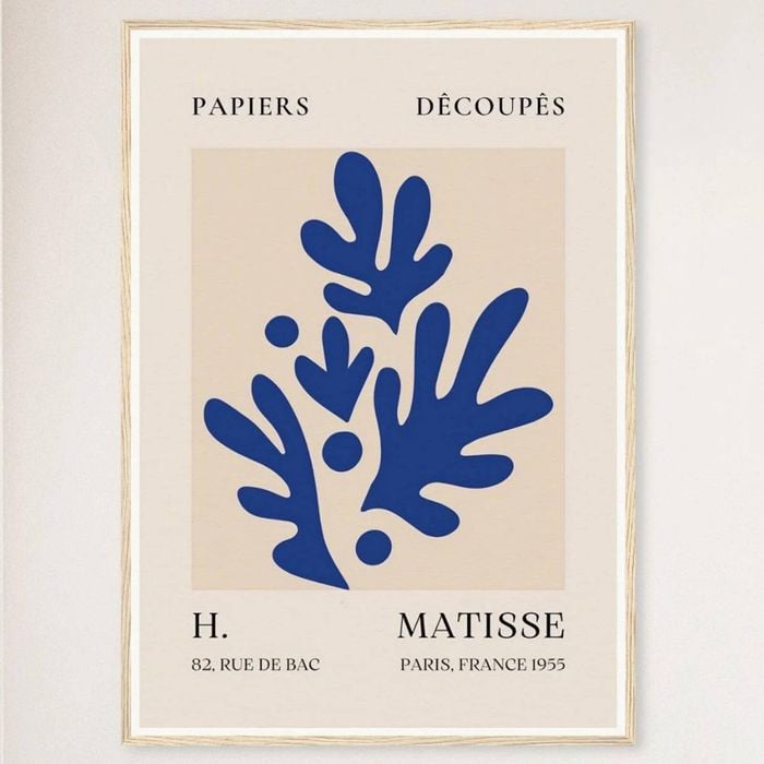 Galrie H. Matisse Blue Foliage Print II - Elegant Découpage Artwork (1955), Wood Frame, A1 60 x 84cm (23 x 33inch)