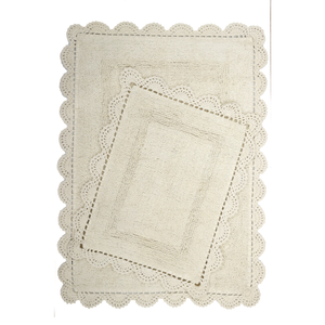 Yarra Textiles Tufted Bath Mat with Crochet , 2pcs. Set (60 x 90cm big, 40 x 60cm small) 1700 gsm+ (White)