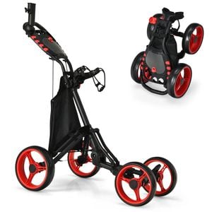 Costway 4 Wheels Golf Push Trolley Cart Foldable W/umbrella Holder Red