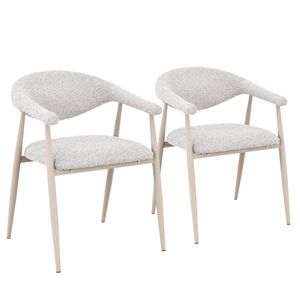Milan Beige Metal Frame Upholstered Dining Chair - Light Grey Fabric (Set of 2)