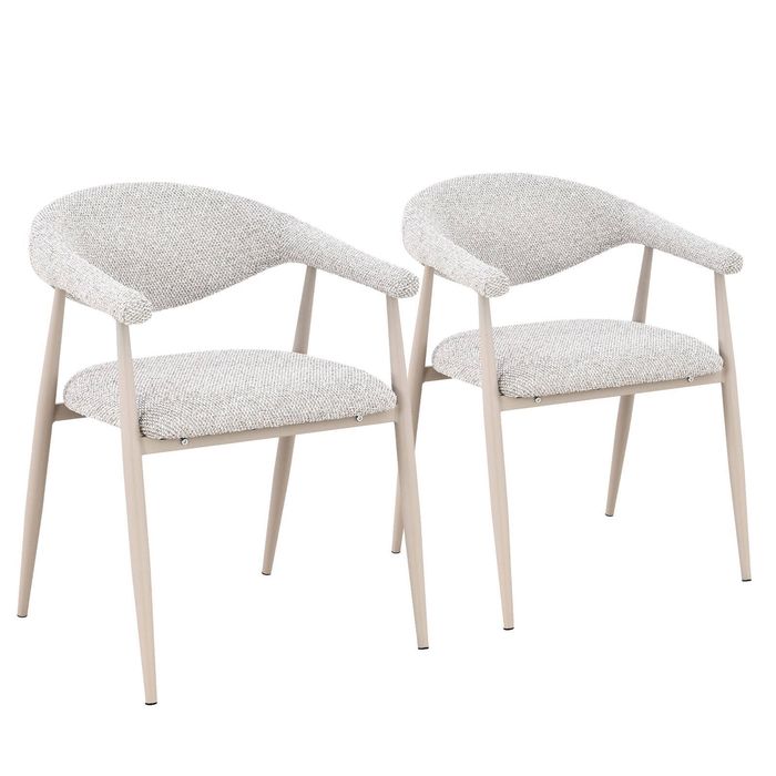 Milan Beige Metal Frame Upholstered Dining Chair - Light Grey Fabric (Set of 2)