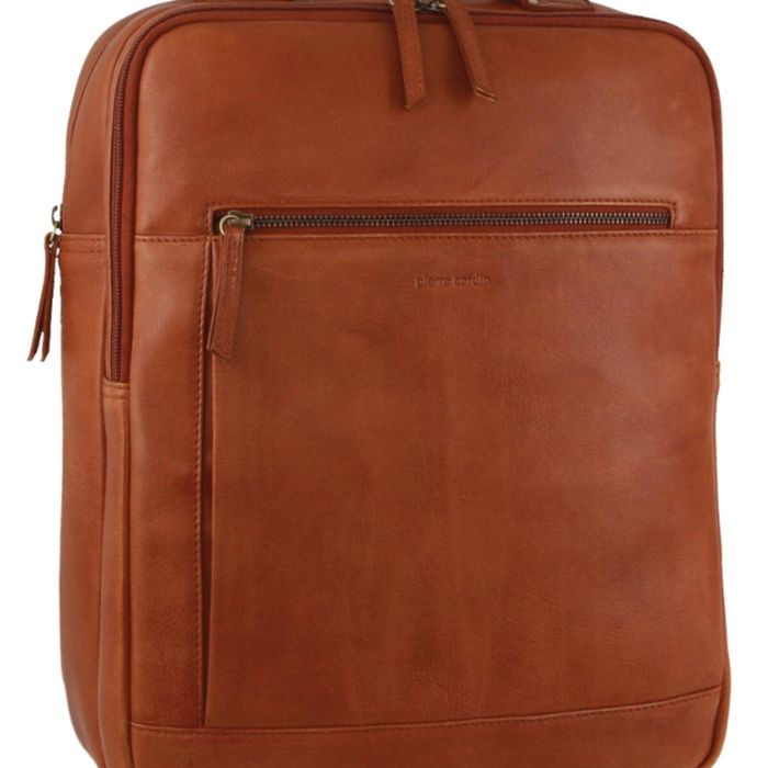 Pierre Cardin Leather Travel & Business Laptop Backpack Bag 32x41cm Cognac