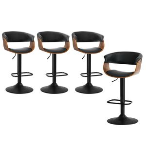 Oikiture 4x Bar Stools With Armrest Leather Black