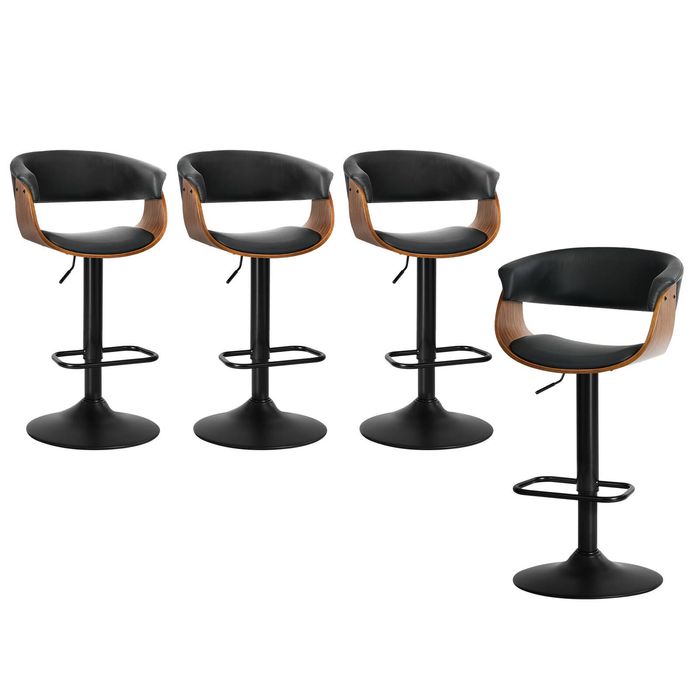 Oikiture 4x Bar Stools With Armrest Leather Black