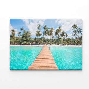 Turquoise Water Wooden Pier and Palm Trees  Print 100% Australian Made 50 x 40cm  (Acrylic)