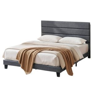 Artiss King Bed Frame Geometric Headboard Charcoal Grey Linen