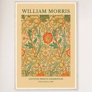 Galrie William Morris Cotton Prints Exhibition in Pink and Rose 1890 Art for Home Decor, Wood Frame, 70 x 100cm (28 x 40inch)