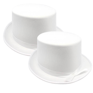 2x SATIN TOP HAT Costume Party Cap Fancy Dress Trilby Fedora One Size - White - White | Top Hat | Hat