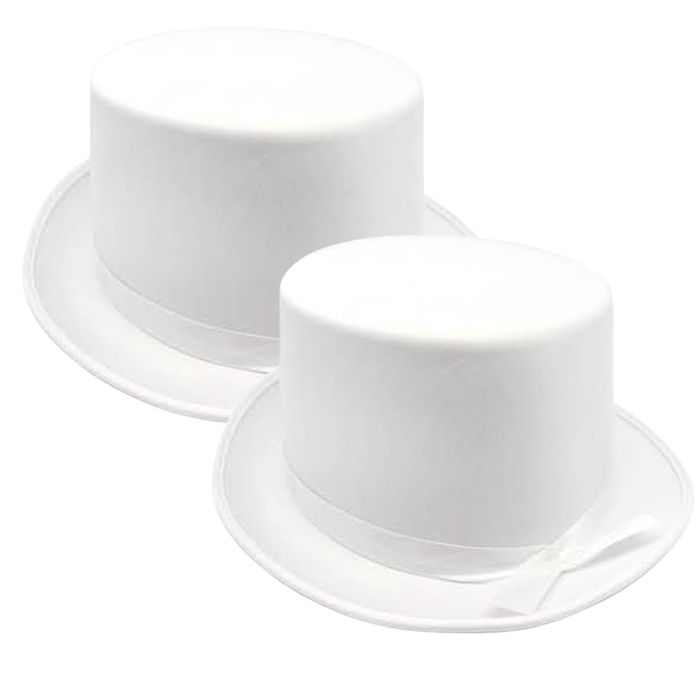 2x SATIN TOP HAT Costume Party Cap Fancy Dress Trilby Fedora One Size White