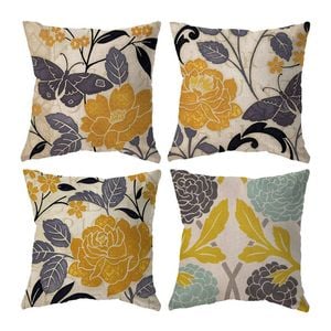 Catzon 4 Pcs Vintage Floral Pillow Covers Cotton Linen Pillowcases for Couch-F