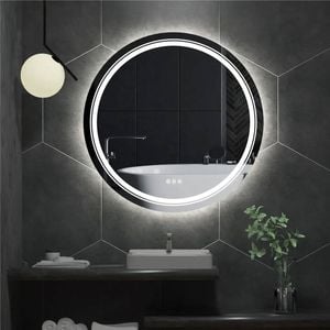 OAKORY 80cm Round LED Smart Bathroom Mirror Front and Backlit Anti-Fog Dimmable