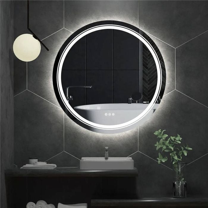 OAKORY 80cm Round LED Smart Bathroom Mirror Front and Backlit Anti-Fog Dimmable