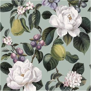 Large Flowers Aqua, Wallpaper 10.05m x 53cm Wallpaper Boutique